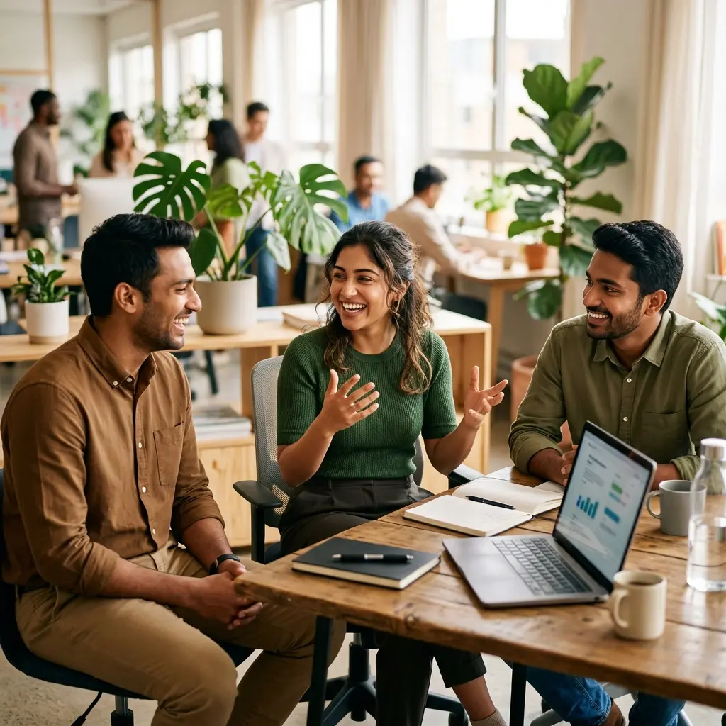 Indian professionals collaborating in a modern workplace