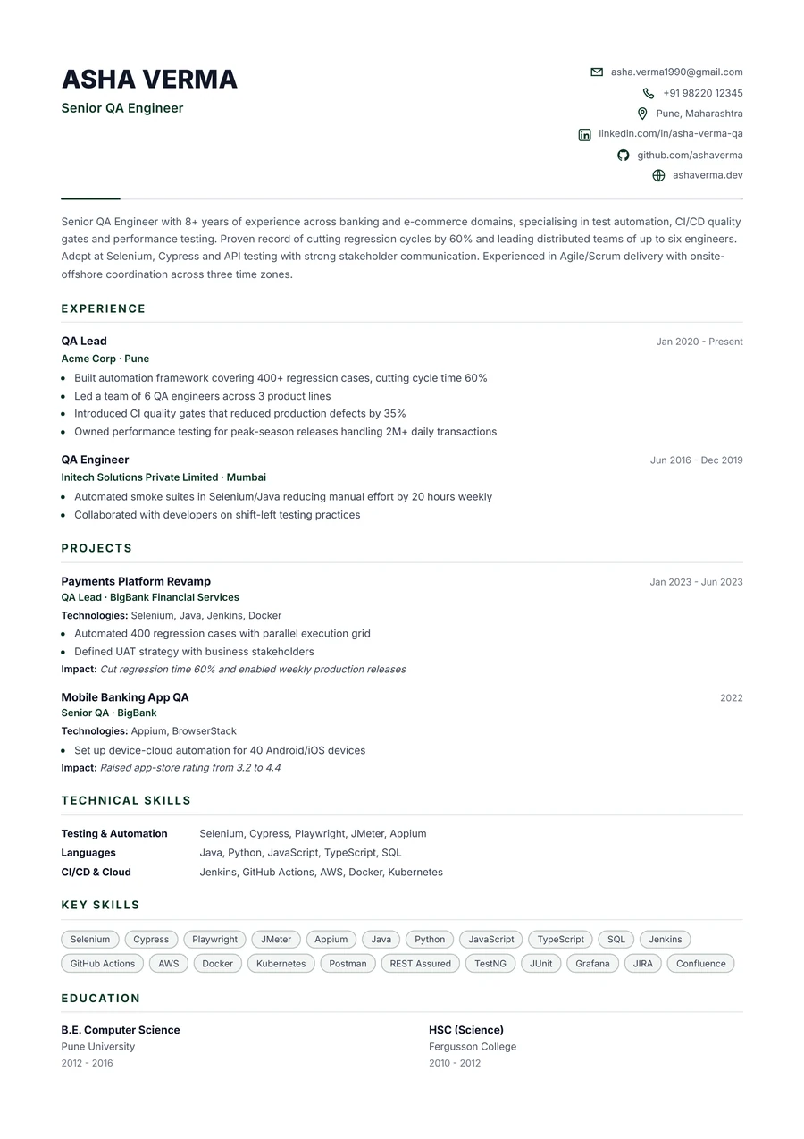 Modern resume template preview